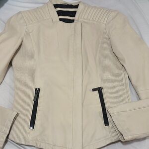 Zara Cream Leather Jacket with Black Lining Small